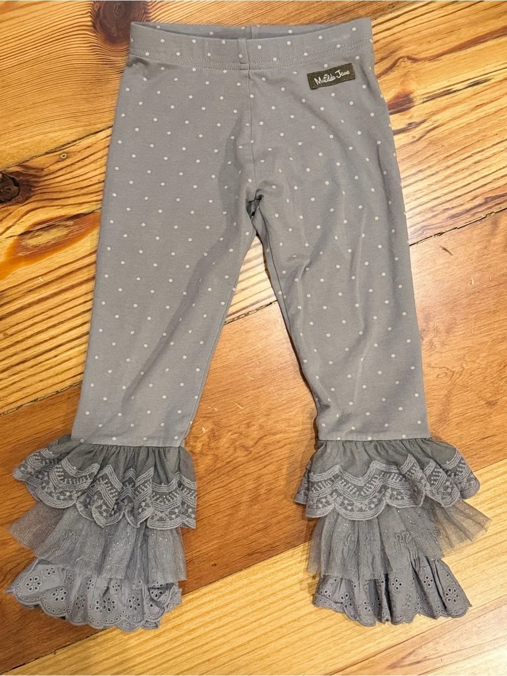 Matilda Jane Girls Pink & Gray Ruffle Sleeve Top & Ruffle Bell Pants Size 4